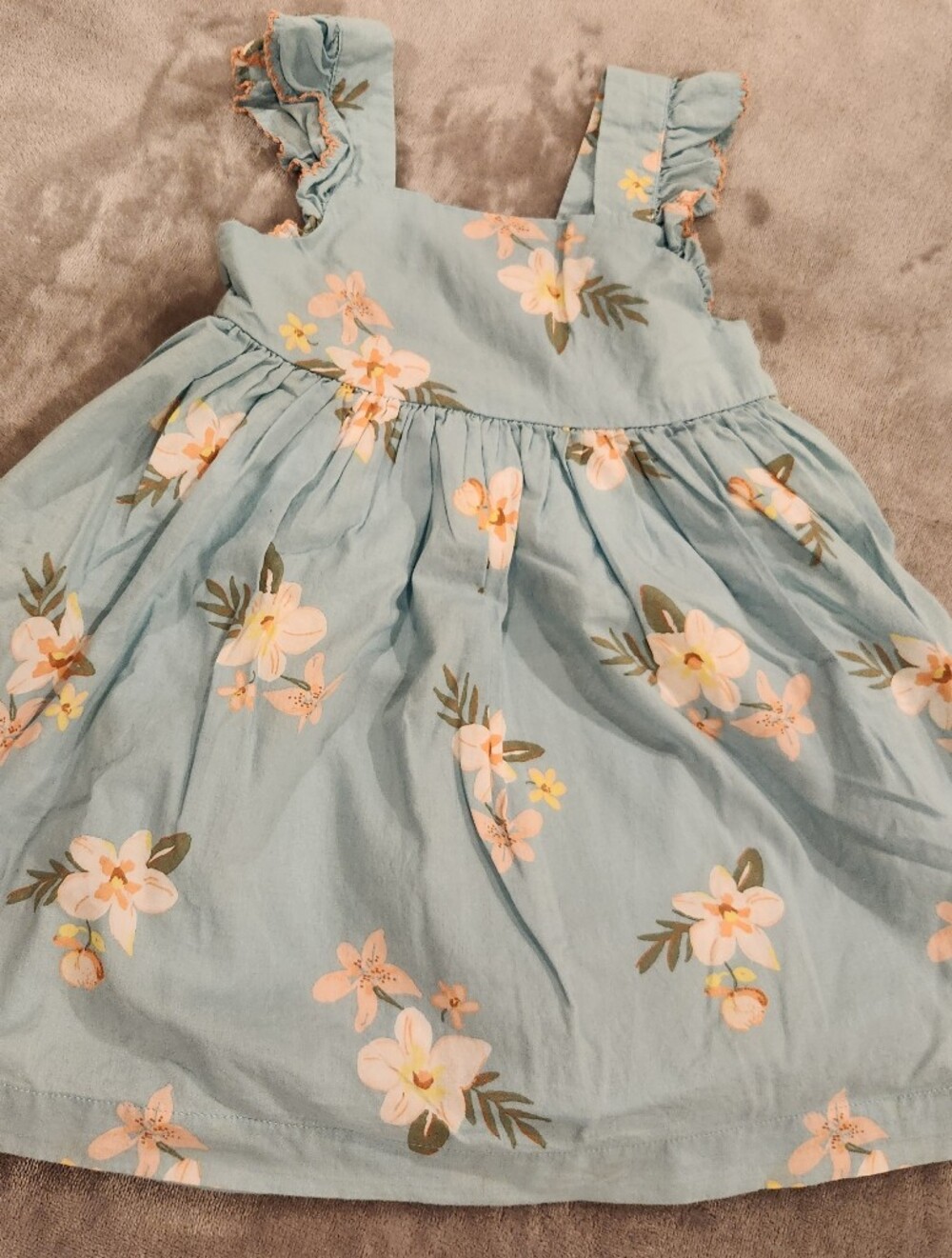 Baby B'Gosh Girls' Floral Ruffle Strap Dress - Light Blue, Size 18M